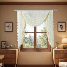 1pc Rod-Pocket Floral Embroidered Valance Panel With Tassels - Fits Any Curtain Rod, No Hardware Included
