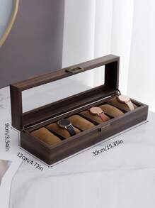 1pc Elegant Wood Grain Leather Watch Storage Box With Glass Window For Stylish Watch And Bracelet Display, Perfect For Valentine's Day, Back To School, Christmas, And New Year Gift Giving, Ideal For Watch Collectors And Fashion Enthusiasts, Organize Your Timepieces With Class And Sophistication