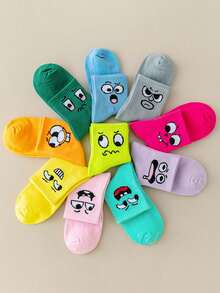 10 Pairs Unisex Quirky Expression Plain Mid-Calf & Ankle Socks, Fashion Creative Comfortable Casual For Daily, Home, Party, Holiday Wear - Multicolor - View 9