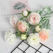 2pcs 3-Head Flocked Simulate Peony Rose, High-End Artificial Flower Decor For Outdoor Garden, Home, Wedding, Holiday, Party. UV Resistant Ground Fake Flower Arrangement