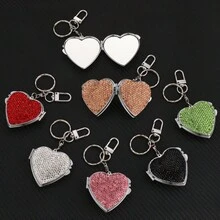 1pc Crystal Metal Heart Shaped Keychain Mirror Charm, Portable Compact Makeup Mirror Shiny Decor School Letter Car Accessories Cute Goth Y2k Halloween Accessories Teachers Day - Mirror Heart - View 2