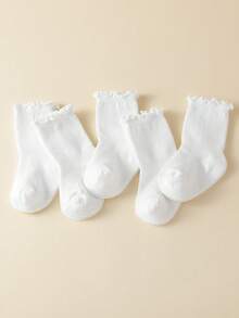 5 双女婴柔软袖口免烫荷叶边公主袜，0-5 岁