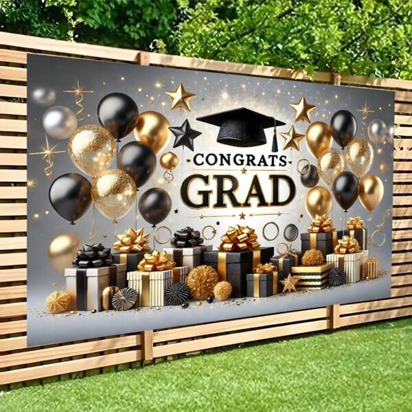 1 polyester afstudeerfeestachtergrond, gouden confettiballonnendecoraties, multifunctionele fotografische achtergrond voor binnen en buiten, rekwisieten voor fotografiestudio's