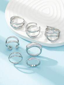7pcs Gold Metal Thick Ring Set, Minimalist Criss-Cross Rings, Women Stackable Simple Ring Jewelry - Silver - View 2