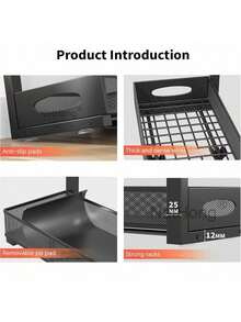 Under Sink Storage Organiser Shelf Spice Rack Pull Out Drawer Kitchen 2 Tier UK - Black - View 3