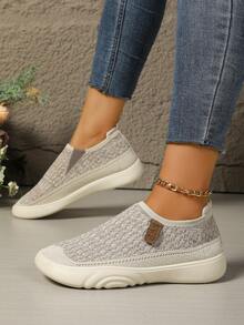 New Spring/Summer Women Slip-On Shoes, Soft & Non-Slip Bottom, Lightweight Casual Mom Shoes, Thick Sole Athletic Walking Sneakers - Beige - View 6