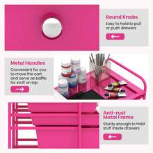 12 Drawers Rolling Cart Storage Mutlicolor Scrapbook Paper Studio Organizer Bins - Hot Pink - View 3