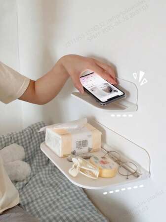 2pcs/1pc Folding Organizer Rack, Wall-Mounted Bathroom Phone Paper Towel Kitchen Spice Storage Bedside Dorm Small Items Holder