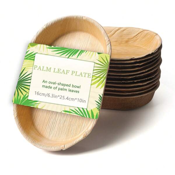 Juego de 5/10/30 piezas de vajilla oval desechable, hechos de material de hoja de palma de 10"X14" que incluye cuencos para ensalada, aperitivos, postres, fruta y platos para barbacoa, compostables y