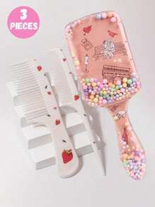 3pcs/2pcs Cartoon Hair Comb Set - Wet And Dry Combing And Styling Brush For All Hair Types, Durable ABS Plastic Handle, Perfect Gift Choice(Purple Unicorn Comb Pattern Random)