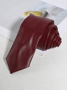 1 件男士时尚休闲纯色 2 英寸窄手工 PU 领带，适合日常工作、郊游、商务、学校、派对搭配男士领带