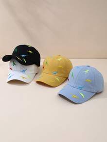 1pc Kids Cute 3D Dinosaur Cartoon Embroidered Outdoor Sun-Shading Stylish Versatile Baseball Cap - Blue - View 1