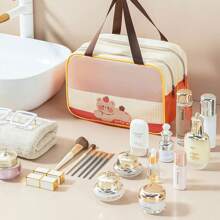1pc Funny Transparent Cosmetic Bag/Portable Toiletry Bag/Waterproof PVC Storage Pouch/Double-Layer Separation Dry & Wet Bag