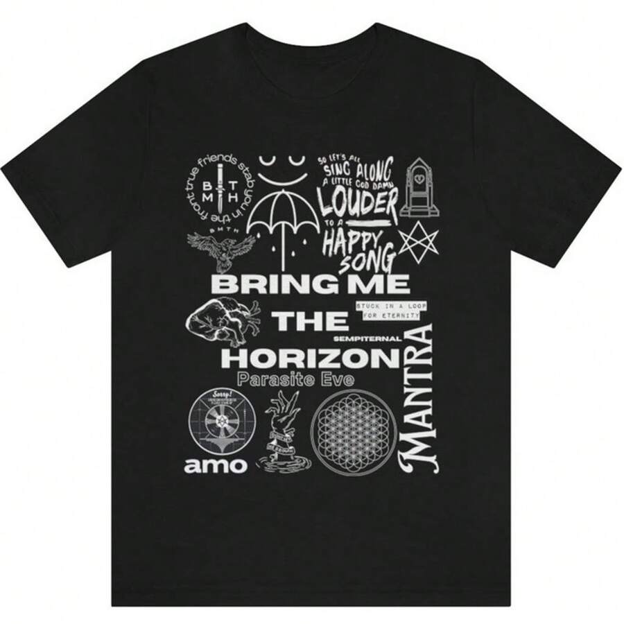 Bring Me The Horizon T-Shirt Rock Band International Music Unisex Male Female 100% Cotton Premium Top Streetwear Launch Immediate Shipping Various Colors!! Plus Size - 黑色 - 查看 1
