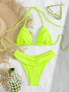 Conjunto de bikini de un solo color con estilo sexy y lindo con lazos en la espalda, con nuevo estilo europeo y americano para mujer