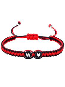 1 pulseira trançada com coração preto e branco + 26 letras, corrente de joias minimalista e versátil para casais com formato de coração