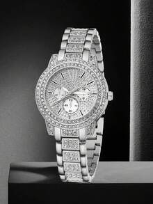 JasonRolls 5pcs/Set Silver Alloy Strap Women's Watch Set, Luxury & Versatile, Crystal-Embellished Classic Three-Eye Dial Quartz Watch Bracelet Set, Suitable For Daily Outfit Matching Or As Holiday Gift - Silver - View 2