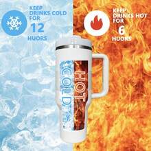 STANLEYSINCE 1913 40 Oz Stainless Steel Tumbler Double Wall Vacuum Insulated Portable Drinking Cup Travel Iced Coffee Mug Summer Drinkware With Handle And Straw, Perfect For Travel, Home, Office, Gift, Ice Drinks And Hot Drinks - trái cam - Xem 3