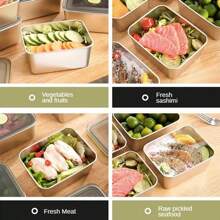 1pc/2pcs SUS304 Stainless Steel Food Storage Containers With Airtight Lids, Thickened Meal Prep Containers For Camping, Picnic, Refrigerator Food Storage