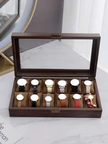 1pc Elegant Wood Grain Leather Watch Storage Box With Glass Window For Stylish Watch And Bracelet Display, Perfect For Valentine's Day, Back To School, Christmas, And New Year Gift Giving, Ideal For Watch Collectors And Fashion Enthusiasts, Organize Your Timepieces With Class And Sophistication