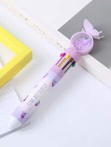 4pcs/1pc Children's Cartoon Style Sequin Butterfly Ballpoint Pen Set, 10 Colors Replaceable, Children's School Supplies, Ins Girlheart Colored Hand Account Pen Multi-Color Ballpoint Pen, Suitable For Children's Daily Writing Use, Is An Ideal Choice For Giving Children Gifts - Multicolor - View 6