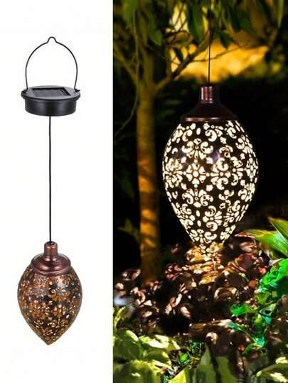 1pc Solar-Powered Iron Waterdrop Lamp, Waterproof, Decorative Lighting To Brighten Your Garden At Night, Energy-Efficient Outdoor Lighting
