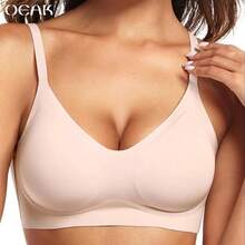 OEAK Sujetador sin costuras para mujer, sin varillas, cómodo, con efecto push-up, de tela suave y sedosa, sin alambres, con cobertura completa, adecuado para deportes y uso diario - 1 pieza desnuda 2 - Ver 3