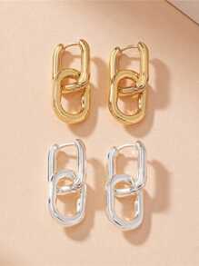 Fashionable Gold Geometric Square Earrings, Women Metal Hoop Jewelry