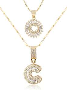 2 Dây chuyền chữ cái mạ vàng 18k lấp lánh, dây chuyền mảnh mai, dây chuyền tên cá nhân hóa, mặt dây chuyền tròn đính đá Zirconia, trang sức pha lê, quà tặng cho phụ nữ - 26 chữ cái - Xem 64