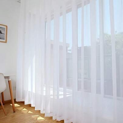 1 pieza de Cortina de voile blanca transparente de estilo moderno, con diseño de bolsillo para barra, apta para dormitorio, sala de estar, cocina, baño, decoración del hogar
