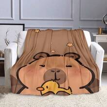 Soft Flannel Cartoon Capybara With Duck Print Throw Blanket - Digital Print Reversible Polyester Flannel, All-Season Cozy Blanket For Home Office Nap, Contemporary Style – Gift For Family And Friends - 如圖所示 - 查看 6