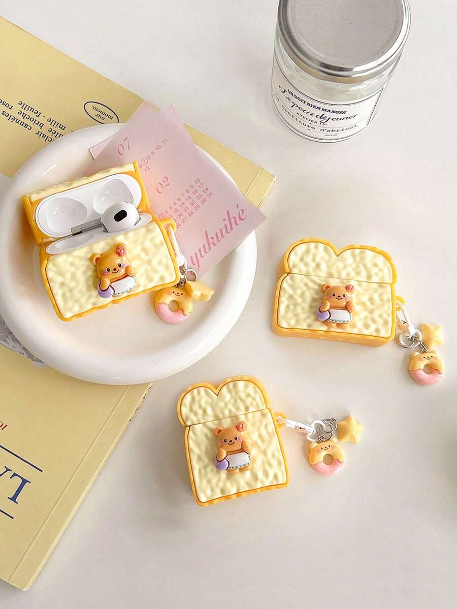 1 Stück süßer Teddybär Toastbrot Stil Bluetooth Kopfhörer Hülle, kompatibel mit Apple 1/2/3/4, Pro/Pro2, staubdicht, stoßfest, kratzfeste Kopfhörerschutzhülle