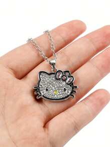 Sanrio Sanrio Hello Kitty Cartoon Cute Girl Necklace KT Cat Pendant And Diamond Collarbone Chain Strap Gift Box Gift Bag, Perfect Birthday Gift, Valentine's Day Gift, Christmas Gift.