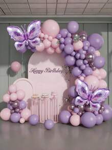 Kit de 124 piezas de guirnalda de arco con globos con forma de mariposa, globos rosas y púrpuras con mariposas de lámina lila lavanda, para decoración de fiestas de cumpleaños, bodas, Día de la Madre, San Valentín, baby shower