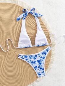 Floral & Leaf Print Hollow-Out Zipper Design - Printing - View 2