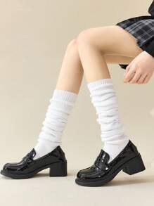 1 Pair White Over-The-Knee Socks, Elephant Pattern Warm Thigh High Slouchy Socks, Autumn/Winter
