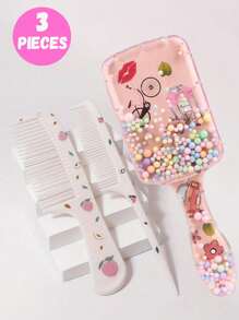 3pcs/2pcs Cartoon Hair Comb Set - Wet And Dry Combing And Styling Brush For All Hair Types, Durable ABS Plastic Handle, Perfect Gift Choice(Purple Unicorn Comb Pattern Random)