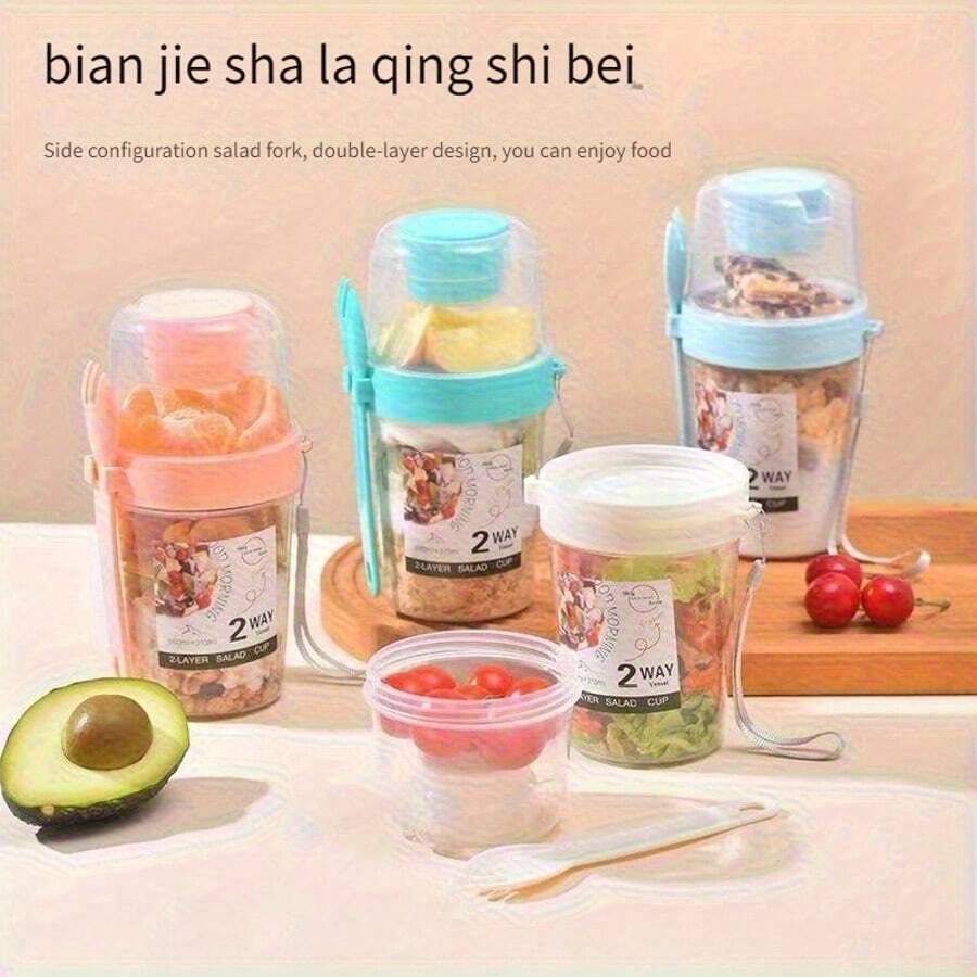 1 Pcs 600ML/21OZ Salad Shaker Cup With Lids And Fork Fresh Salad Shaker Container For Lunch, Portable Breakfast Meal Vegetable And Fruits (White,Pink,Green)