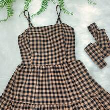 Slim-Strap Plaid Dress - Festa Junina 2025 Shortened Model That Enhances The Body, Vibrant Colors - 卡其色 - 查看 7
