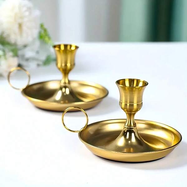3/4pcs Nordic Style Copper Candlestick Set, Wedding Party Tabletop Decor Candle Holder, Birthday Party Romantic Dinner Candle Light Prop, Bar Party Long Stem Candle Stand Home Decor