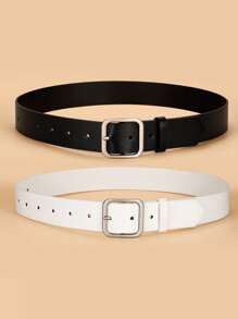 2pcs Solid Square Buckle Decorative Waist Belt, Versatile & Suitable For Daily Use, Women Summer, School