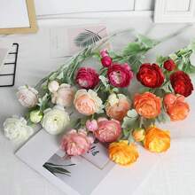 2pcs 3-Head Flocked Simulate Peony Rose, High-End Artificial Flower Decor For Outdoor Garden, Home, Wedding, Holiday, Party. UV Resistant Ground Fake Flower Arrangement
