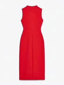 HZXVIC Women's New Black Gold Button Sleeveless Dress For Actresses, Elegant Style, Waist Cinching And Slimming A-Line Dress, Workplace Battle Robe#OfficeChic - Red - View 8