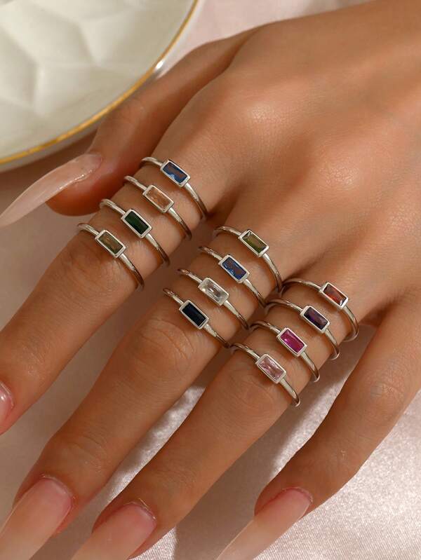 1pc Cross-Border Best Seller December Birthstone Fashion Silver Ring With Cubic Zirconia, Stackable Design Suitable For Daily Wear