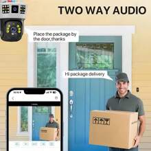 SWVW Telecamera di sicurezza CCTV V380 Pro 3 con doppio obiettivo, 12MP, 6K PTZ, sim 4G, alimentata a pannello solare, impermeabile, senza fili, per uso interno ed esterno