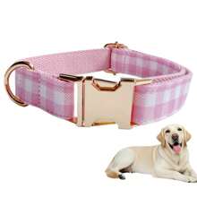 New Dual-Tone Plaid Zinc Alloy Clasp Pet Dog Collar, Adjustable Size Fit For Large, Medium, Small Dogs, Soft And Comfortable, Durable Zinc Alloy Clasp Plated In Gold, More Sturdy Than Plastic Clasp, Easy To Tighten And Quickly Release (Slight Color Variation Due To Leather Batch Difference, Random Color Delivery)