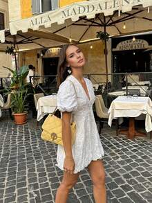 Women's Casual Elegant Bohemian Holiday Outing Date Festival Date Back To School Jacquard White Dress, Spring/Summer/Autumn - White - View 1