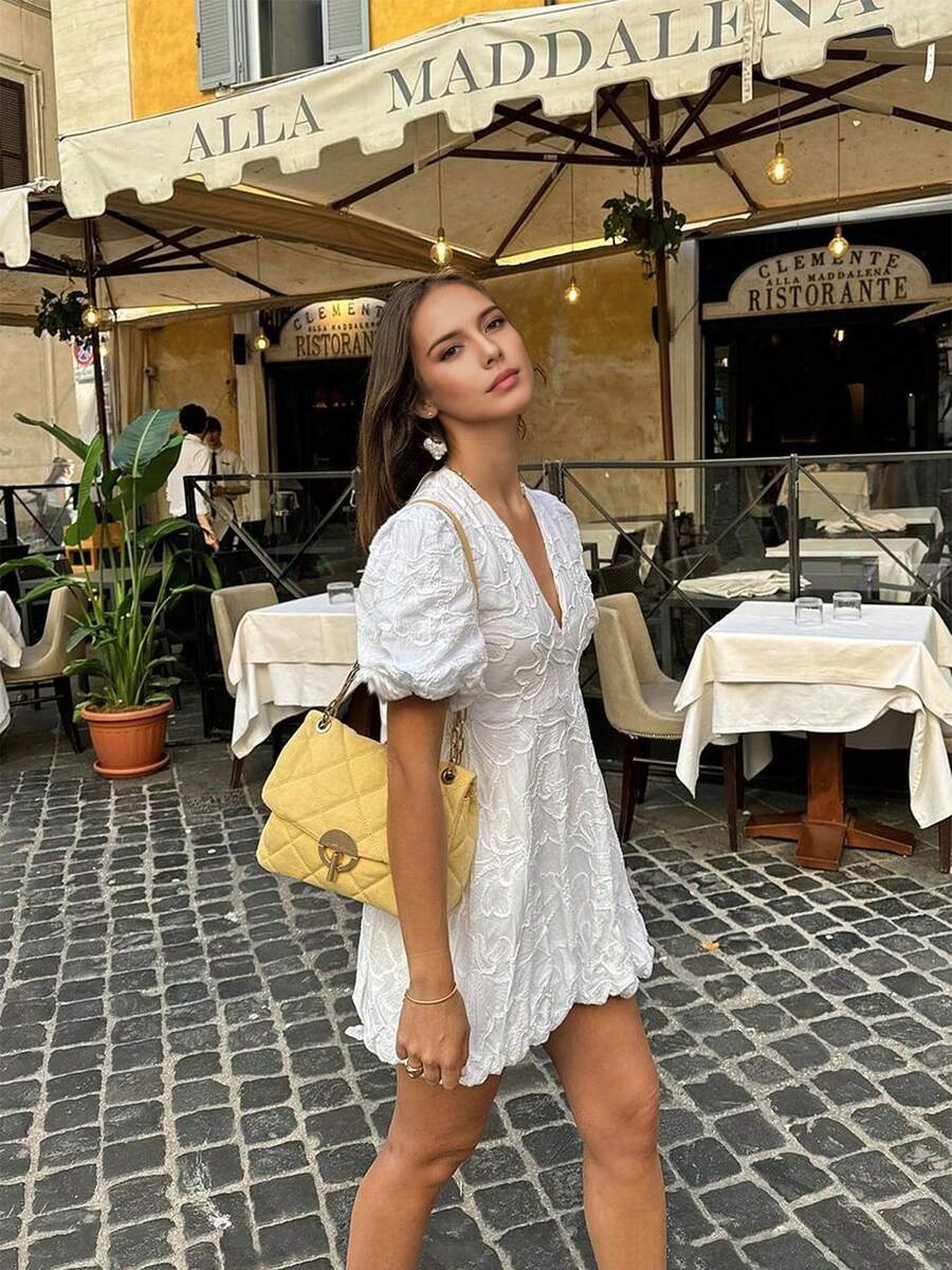 Women's Casual Elegant Bohemian Holiday Outing Date Festival Date Back To School Jacquard White Dress, Spring/Summer/Autumn - White - View 1