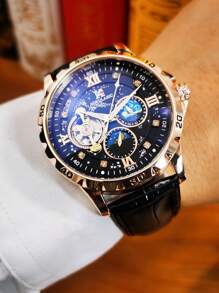 AOKULASIC 1 Stück Mode Luxus Tourbillon Skelett Automatik mechanische Uhr für Herren mit leuchtenden Zeigern, Lederarmband, Business Lässig Uhr als Geschenk