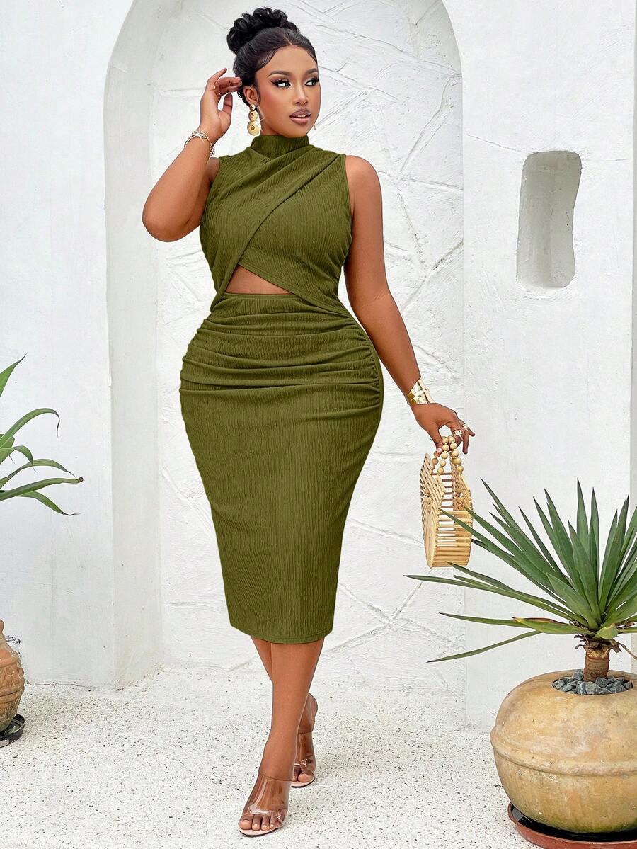 BIUBIU Fashionable Cutout Waist Elegant Bodycon Dress - 水綠色 - 查看 1